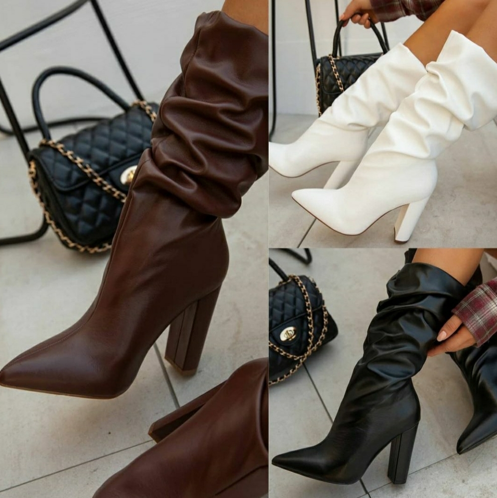 Hazel Slouchy Chunky Heel Boots - Mocha